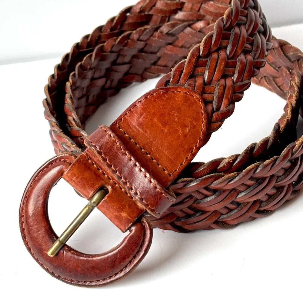 Nordstrom VTG Braided Woven Chestnut Leather Belt Excellent‎ Vintage Condition L